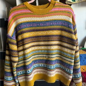 Urban Outfitters Mustard Striped Crew Neck Sweater